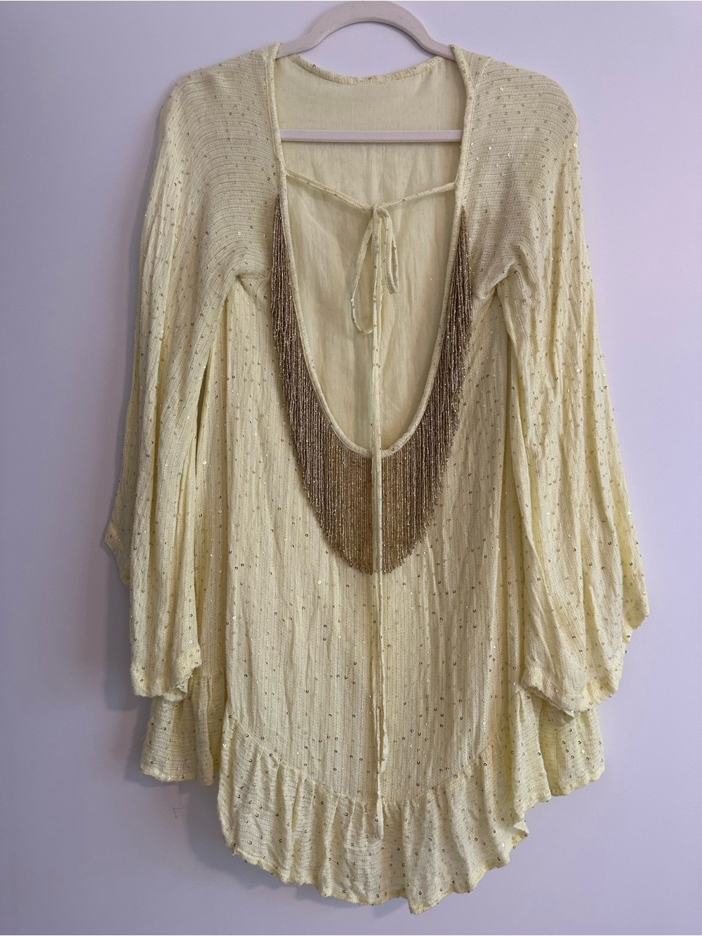 Sundress France Beaded Sequin Dress | Rare Pale Yellow Resort Mini
